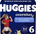 Overnight Diapers Size 6 (35+ lbs), Huggies Overnites Nighttime Baby Diapers, 42 Diapers (Pack of 2), Total 84 Ct